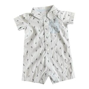 Just One You Carter's blue white stripped boys Bunny romper Easter 12 months
